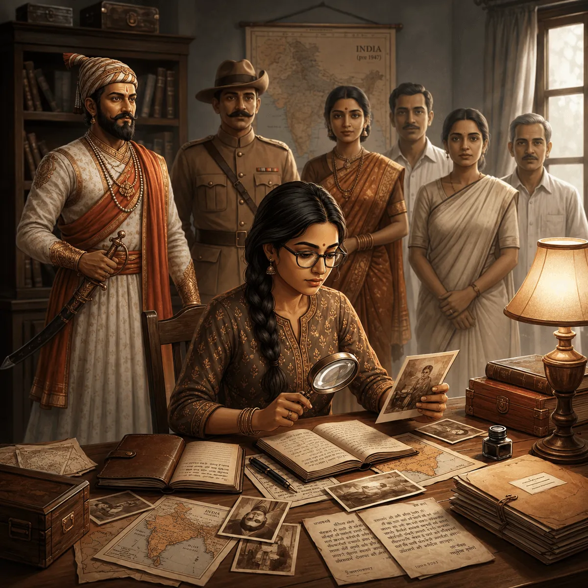 Apne Purvaj Kaise Khoje — Person researching ancestry with old photographs