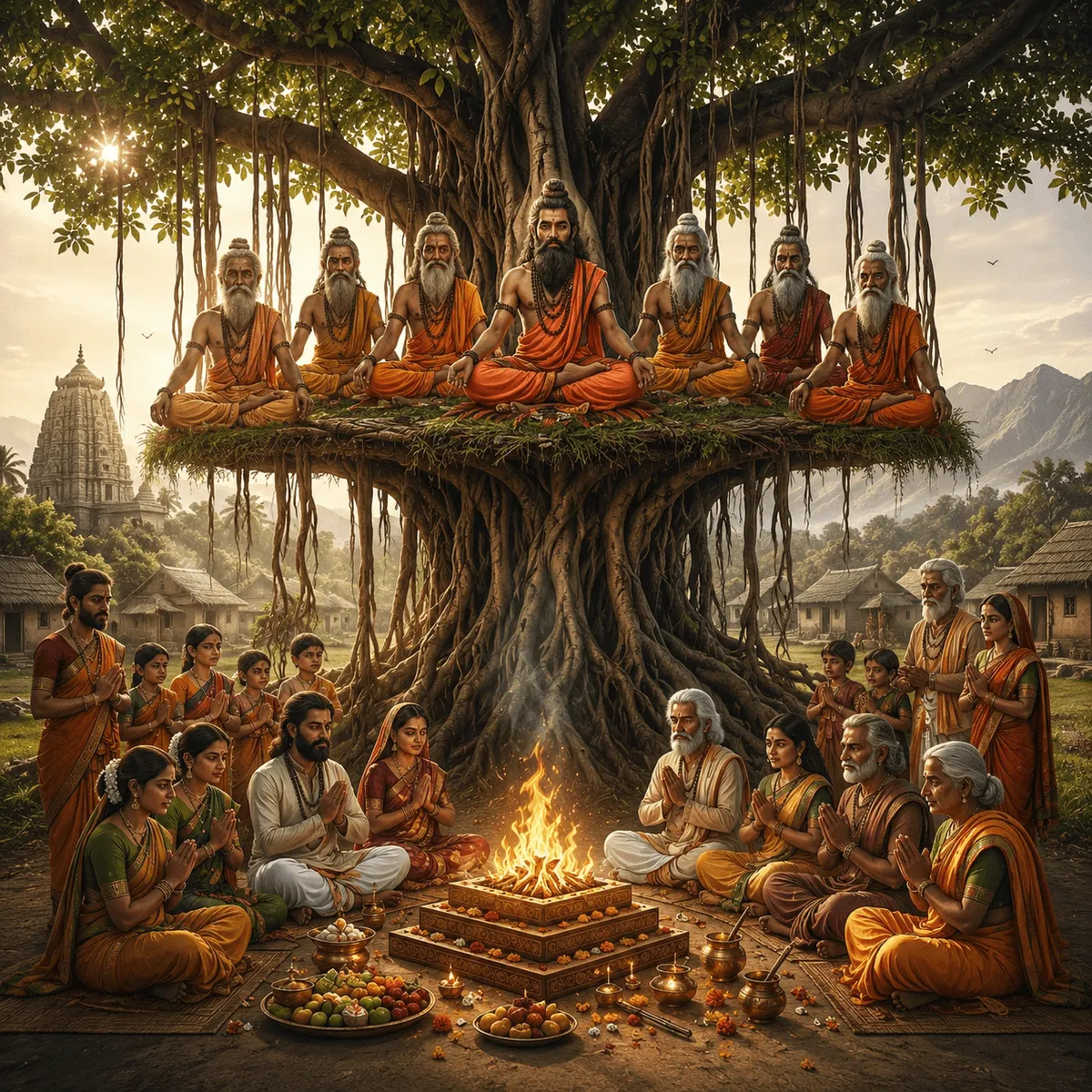 Gotra Kya Hota Hai — Vedic rishis and gotra lineage system illustration