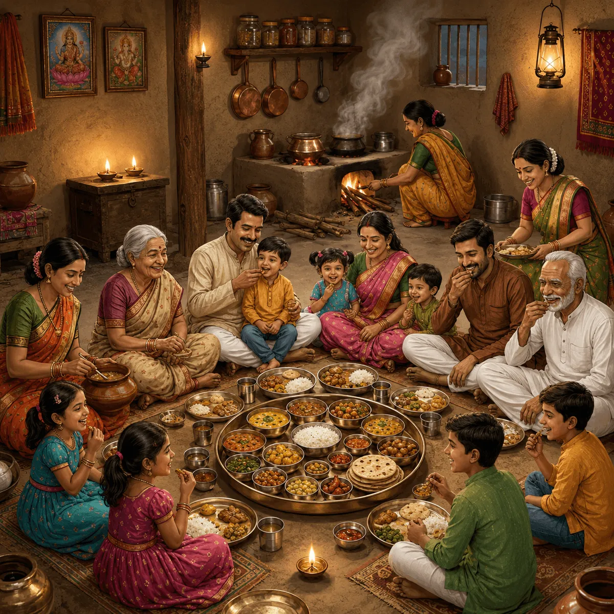 Sanyukt Parivar — Large Indian joint family sharing a meal together